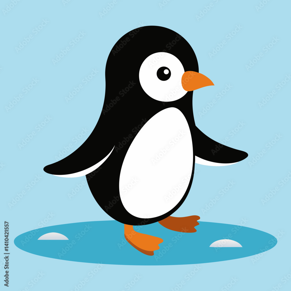 Naklejka premium A penguin waddling on ice.