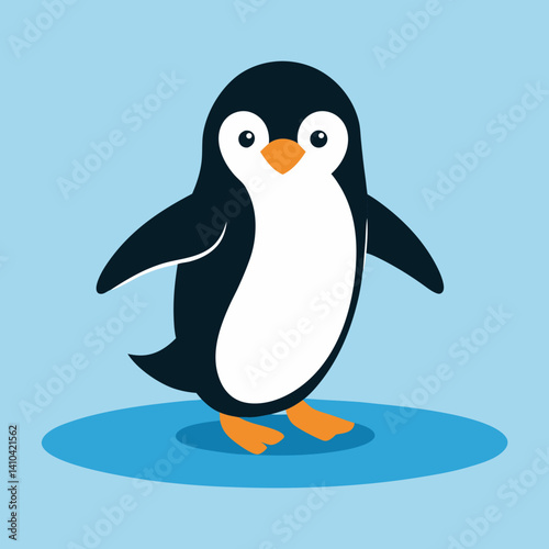 A penguin waddling on ice.