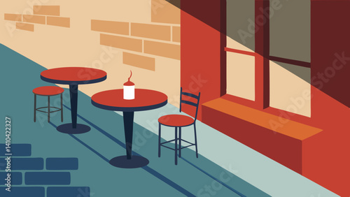  french caf terrace with soft shadows and cobblest