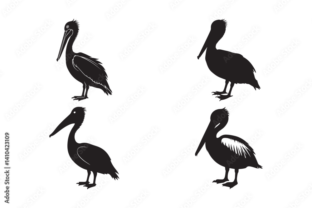 Obraz premium Stylized Silhouettes of Four Unique Pelican Designs