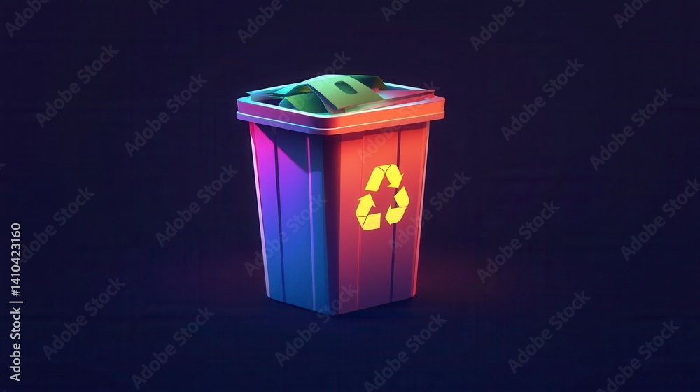 Neon-lit Recycling Bin: A Vibrant 3D Render Neon-lit Recycling Bin: A Vibrant 3D Render