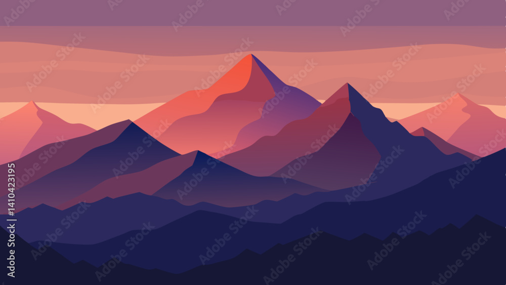 Fototapeta premium mountain range with layered shadows at dusk