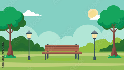  peaceful park with empty benches and soft light 