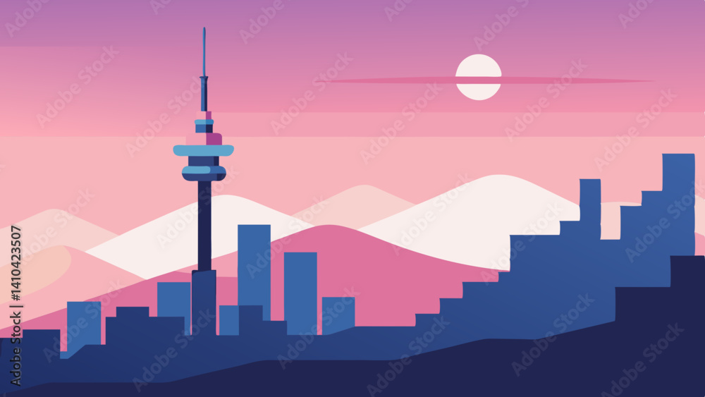 Obraz premium seoul skyline with namsan tower and pastel sky 