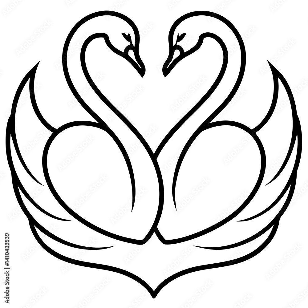 Elegant Swan Heart in Water - Minimal Line Art Elegant Swan Heart in Water - Minimal Line Art