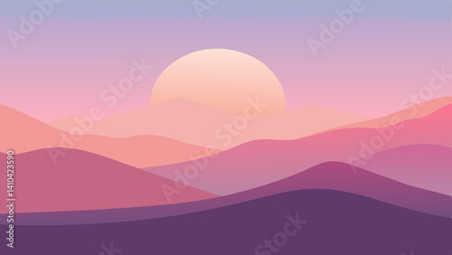 soft sunrise over distant hills with pastel tones
