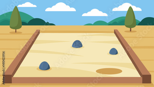 zen garden view with raked sand and stones 