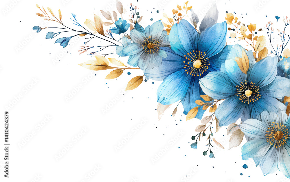 Blue Floral Arrangement: Delicate blue flowers with gold accents create a stylish floral arrangement, perfect for adding a touch of elegance to any design project. Blue Floral Arrangement: Delicate blue flowers with gold accents create a stylish floral arrangement, perfect for adding a touch of elegance to any design project.