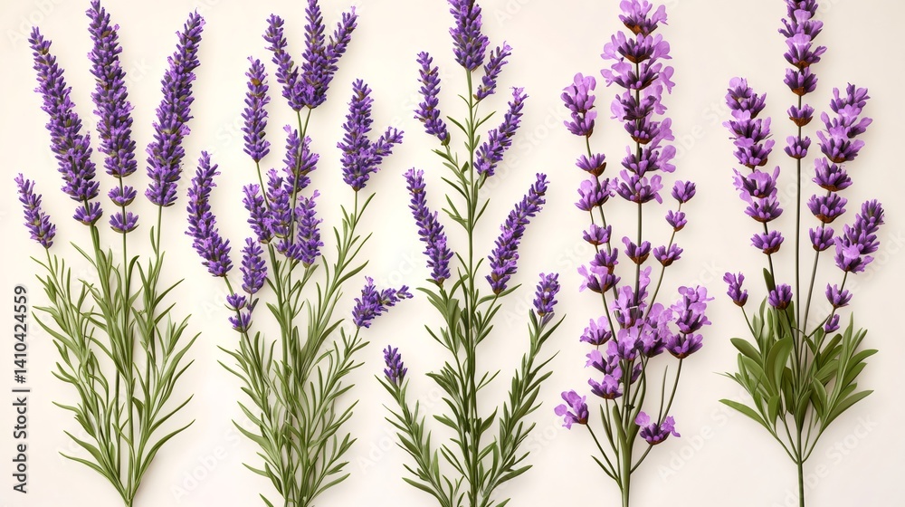 Naklejka premium Lavender blooming flowers arranged on white background