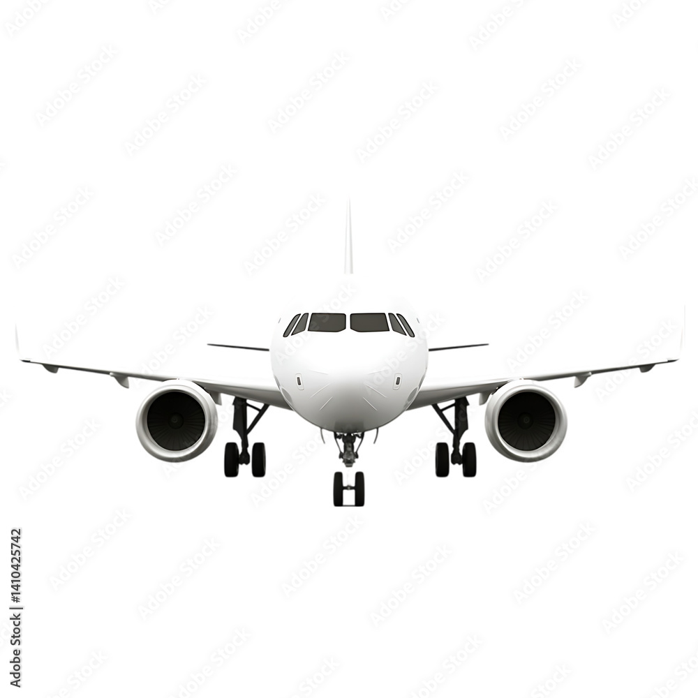 Fototapeta premium Commercial Airplane Front View Clean Design, White Aircraft