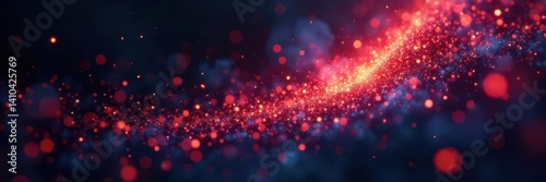 Swarm of glowing particles intersect with a dark mesh background , cybernetic, neon