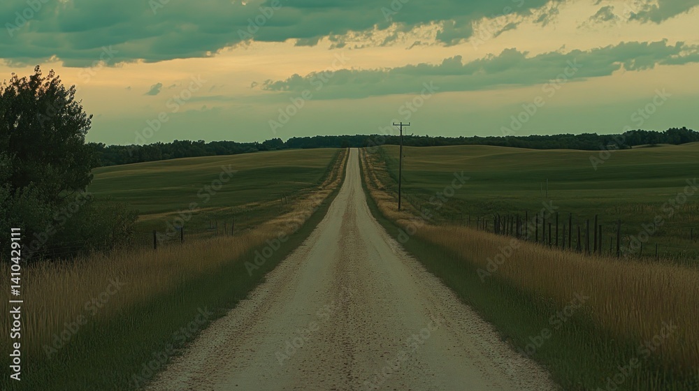 Fototapeta premium A long dirt road leading towards a distant cloudy horizon