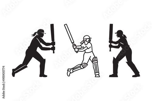 Dynamic Illustrations of Female Cricketers in Action