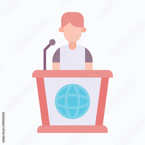 a man press conference vector icon, Flat Style Isolated Vector Icon.