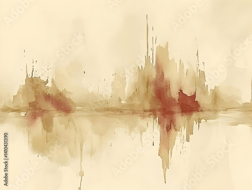 Panel kuchenny z motywem Abstract Cityscape Painting In Brown And Beige Tones