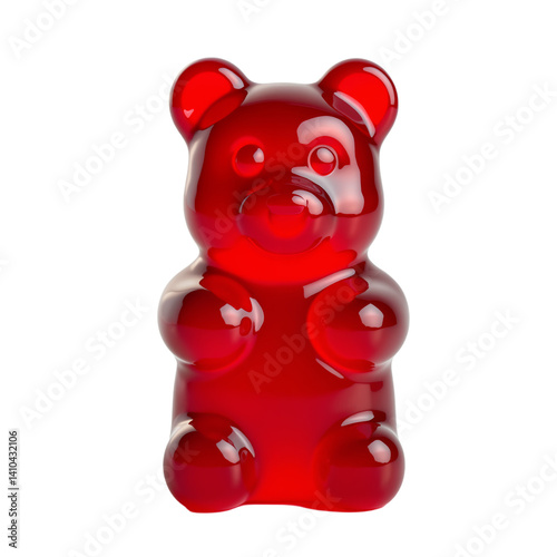 Giant red gummy bear made of gelatin showcasing playful design and shiny surface