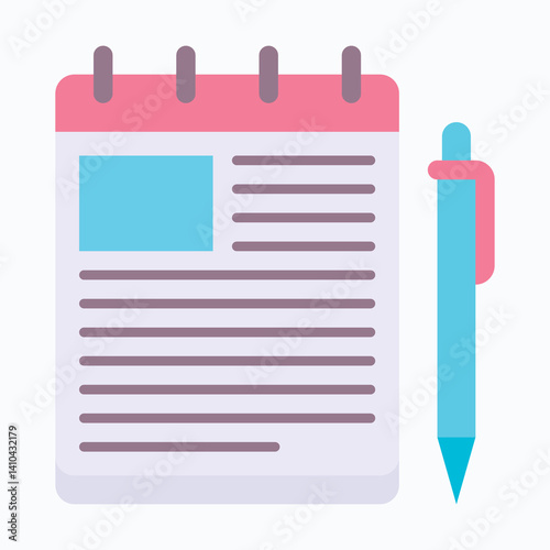 note pad and pen vector icon, Flat Style Isolated Vector Icon.
