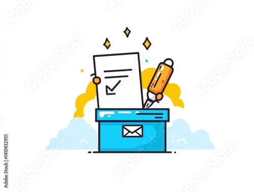 Ballot box with completed form and pen.  Vote secured