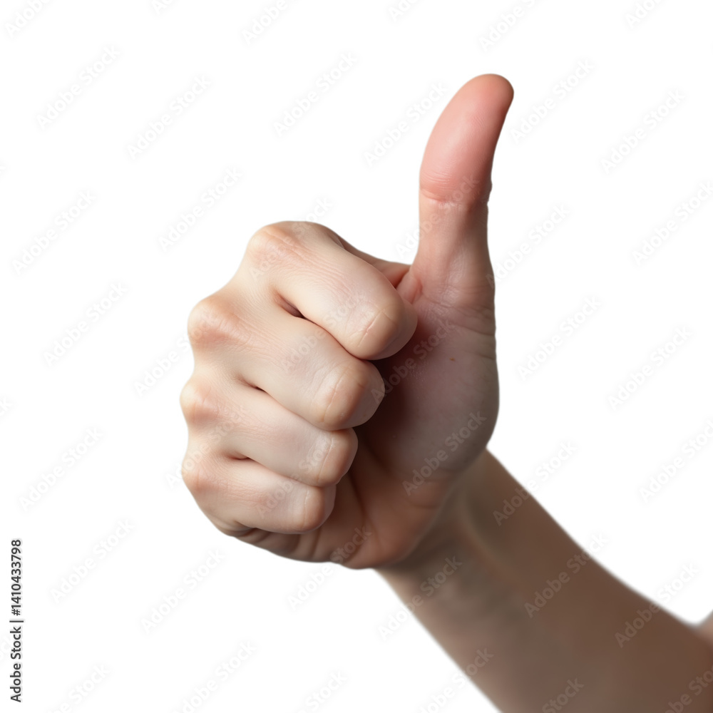 © Alex - Woman human hand raises a thumb, signaling approval or positive feedback