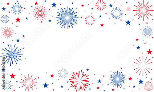 USA fireworks background, 4th July border, Independence Day
