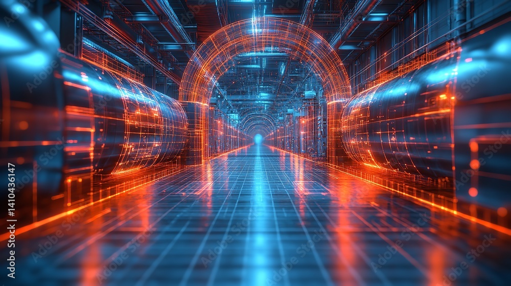 Futuristic tunnel neon light technology background digital abstract architecture design network concept Futuristic tunnel neon light technology background digital abstract architecture design network concept