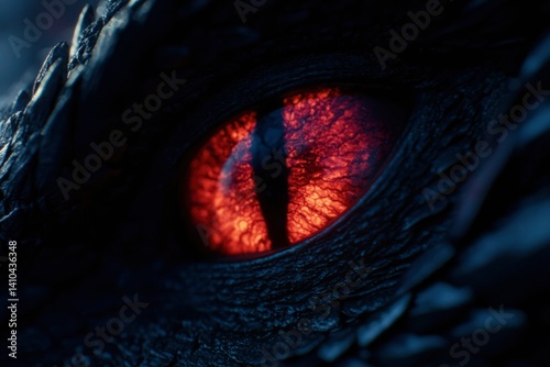 Wallpaper Mural Dragon's fiery eye, intense gaze in shadowed, scaled skin of a mythical creature Torontodigital.ca