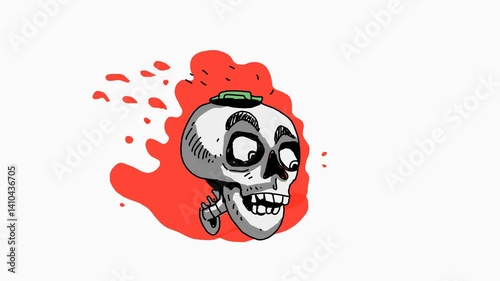 hand drawn cartoon animation skull think about money