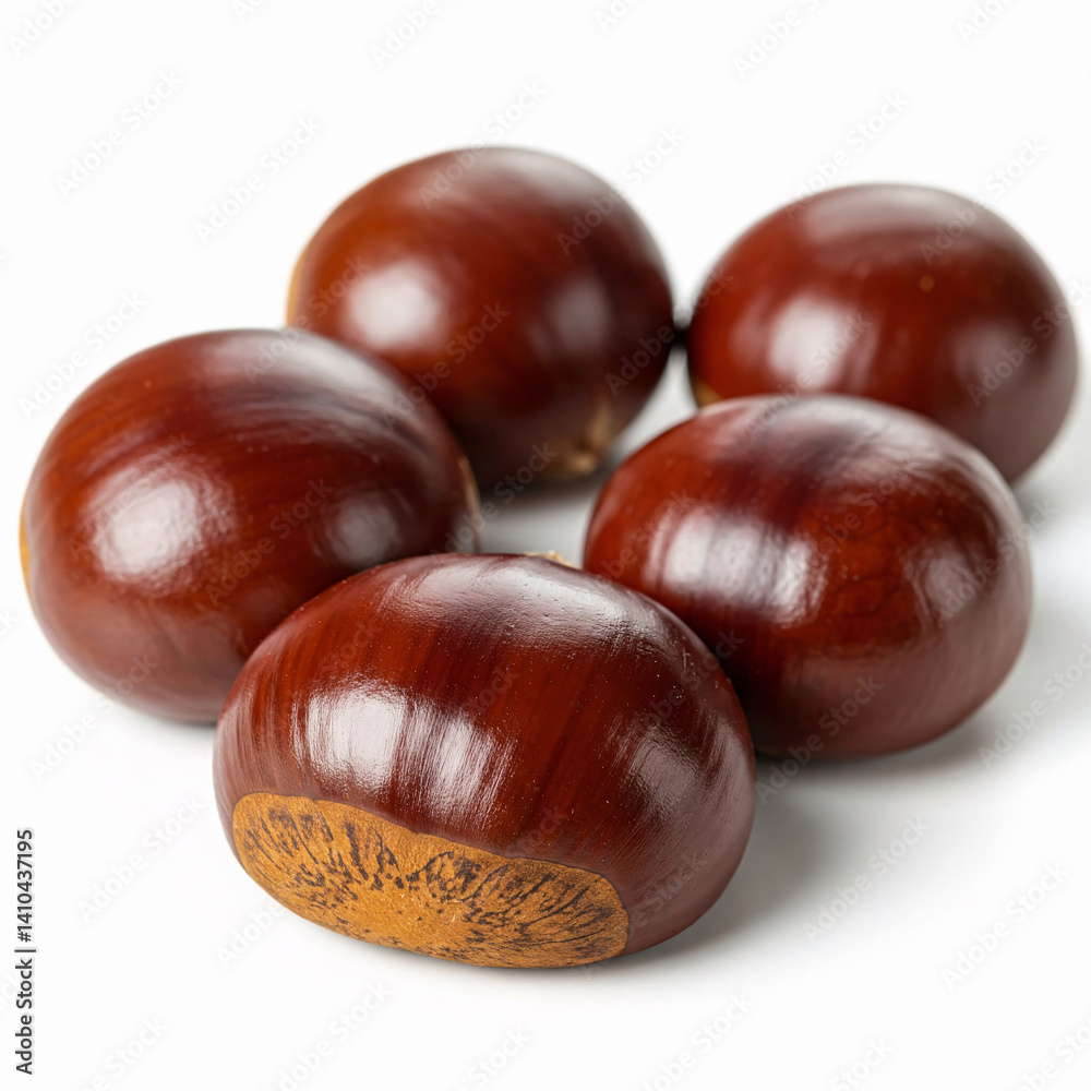 chestnuts isolated on white background close up. studio shot of chestnuts chestnuts isolated on white background close up. studio shot of chestnuts