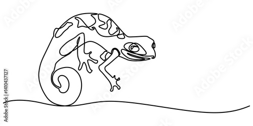 Drawing a continuous line. Chameleon on white isolated background, One continuous line drawing of lizard vector illustration. Unravel the secrets of their scaly skin, minimalist concept style. 