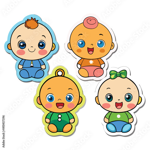 Cute cartoon babies in various outfits