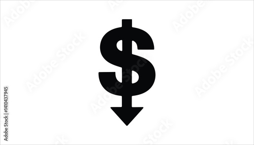 Dollar Sign Down Arrow Icon for Financial Decline High Resolution Picture.