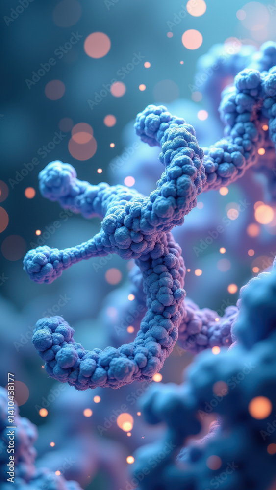 A close-up view of GLPG1, a GLP-1 analog molecule with a glowing blue background. A close-up view of GLPG1, a GLP-1 analog molecule with a glowing blue background.