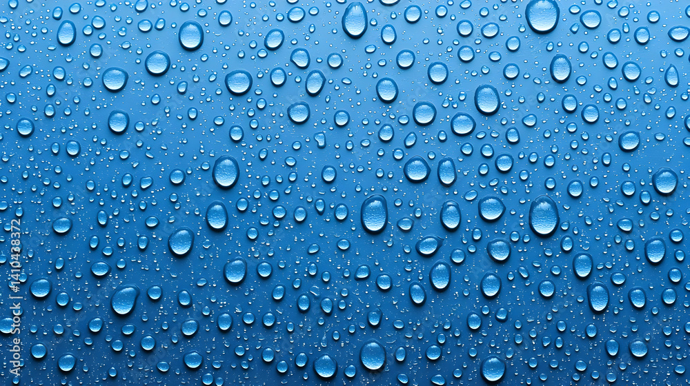 Close Up Of Water Droplets On A Blue Surface Close Up Of Water Droplets On A Blue Surface