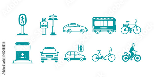 Urban Transportation Icons A Collection of City Vehicle and Road Signs Illustrations