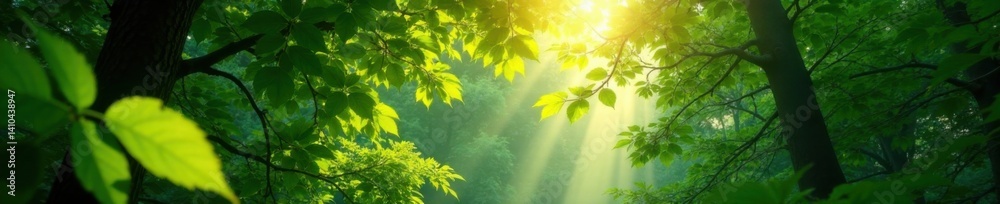 Obraz premium Dense foliage with sunlight filtering through canopy, tropical, nature, filter