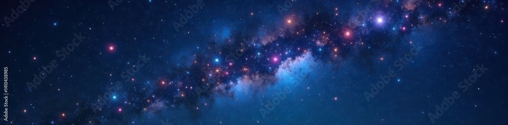 Fototapeta premium Sparkling starlight on a dark canvas of the night sky with many bright shining stars, stars, galaxies
