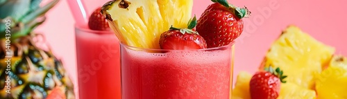 Refreshing Tropical Smoothie with Strawberries and Pineapple Garnish