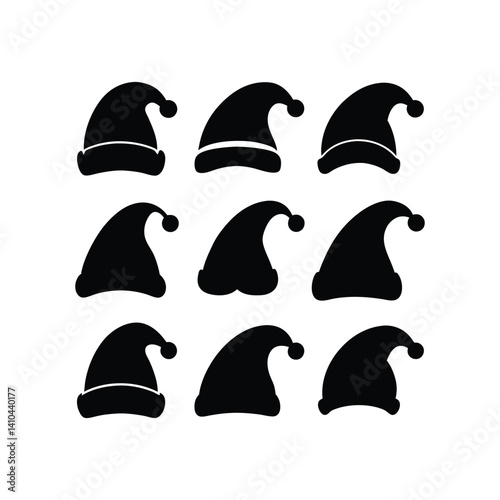 9-different styles of a christmas santa hat silhouette