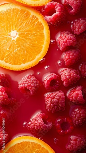 Vibrant Orange and Raspberry Composition in Refreshing Drink