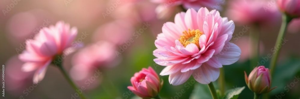 Fototapeta premium Delicate pink and white ranunculus flowers in full bloom, flowers, petals, pink