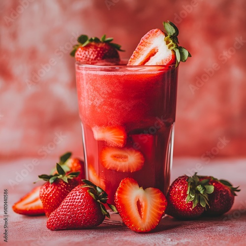 Refreshing Strawberry Smoothie in Clear Glass with Sliced Berries