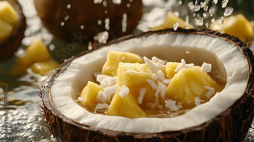 Fresh Tropical Fruit Salad with Coconut and Pineapple Close-Up