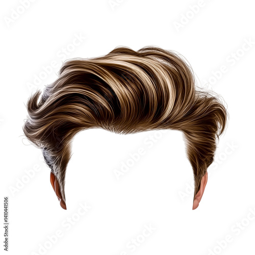 Stylish men hair blonde highlights brown hair piece wig toupee fashion trendy hairstyle design clip art isolated on a transparent background. photo