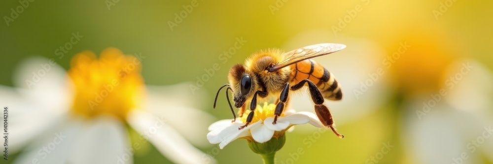 Single honey bee on white background with blurred surroundings, bees, nature Single honey bee on white background with blurred surroundings, bees, nature