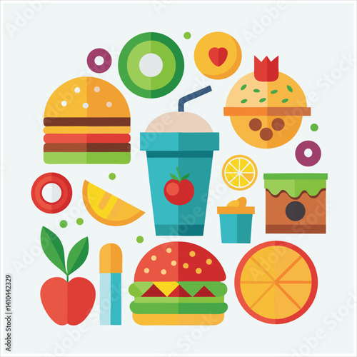 Food Fiesta: A vibrant and appetizing illustration of various delicious food items arranged in a visually appealing composition, perfect for culinary themes and food-related content.
