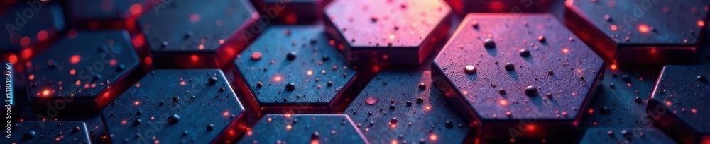 Geometric hexagonal metal background with soft glow, abstract, ambient light