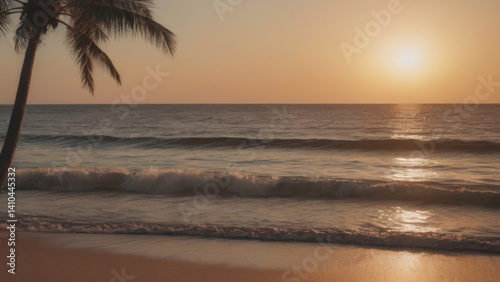 Tropical Island Beach with Crystal Clear Water and Palm Trees