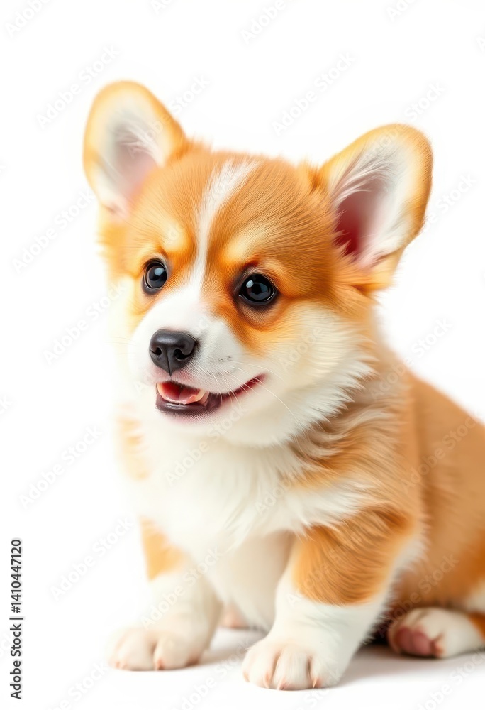Fluffy corgi puppy isolated on pure white background, animal, welsh corgi Fluffy corgi puppy isolated on pure white background, animal, welsh corgi