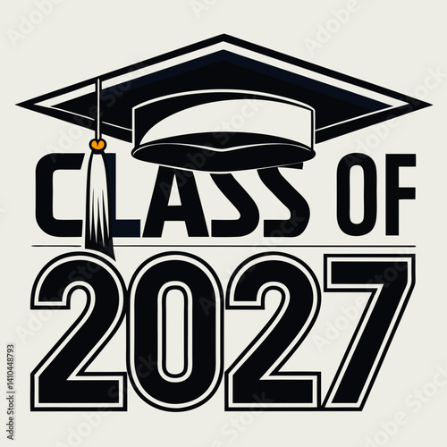 Graduation Class Of 2027 Graphic With Cap And Tassel Design