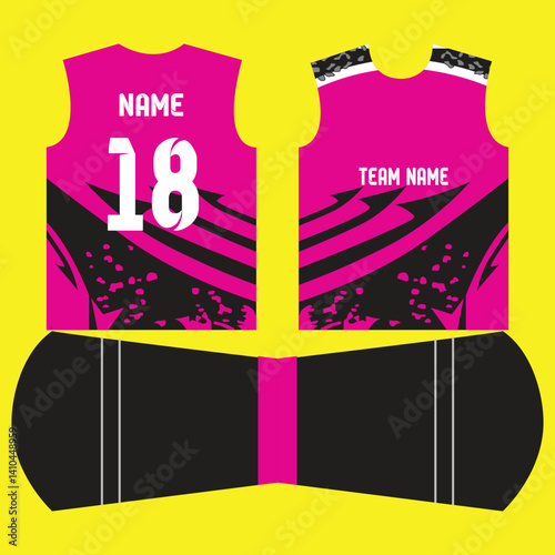 pink and black color full sleeve jersey design template